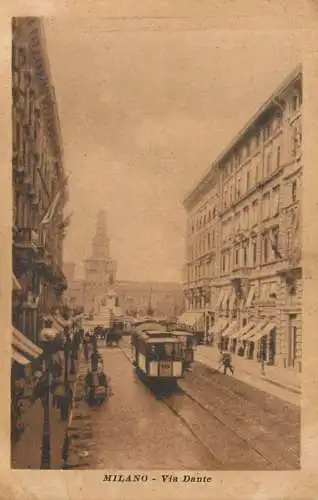 Postcard Italy Milano via Dante tram