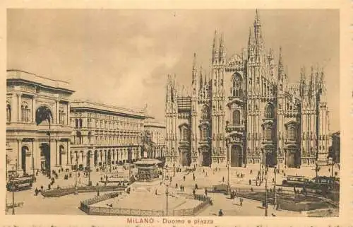 Postcard Italy Milano duomo and square tram