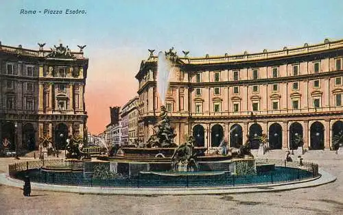 Postcard Italy Rome Esedra square fountain