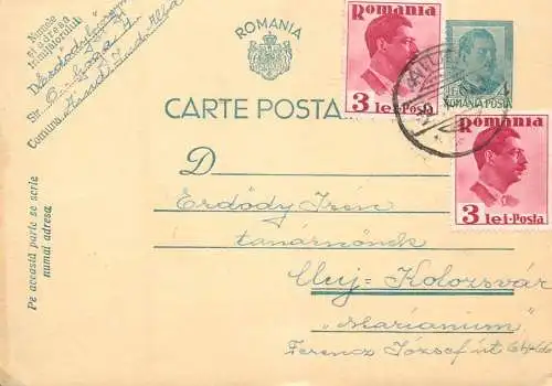 Romania postal card royalty franking stamps Toplita Cluj 1939