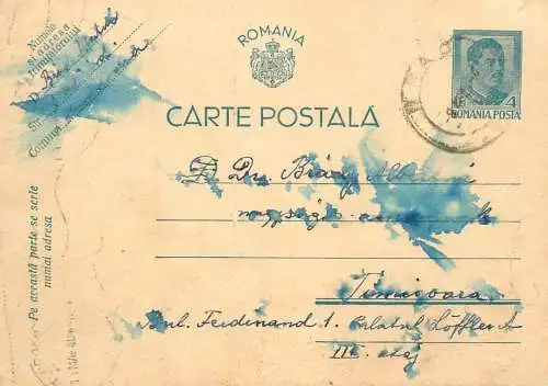 Romania postal card royalty franking stamps Timisoara Cluj
