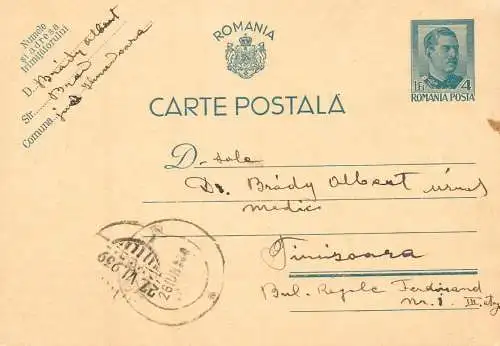 Romania postal card royalty franking stamps Zalau