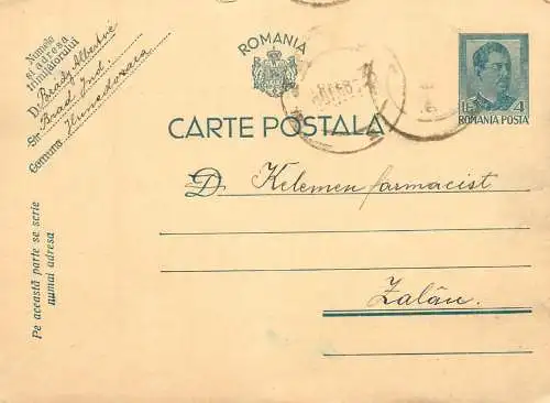 Romania postal card royalty franking stamps Cluj 1931