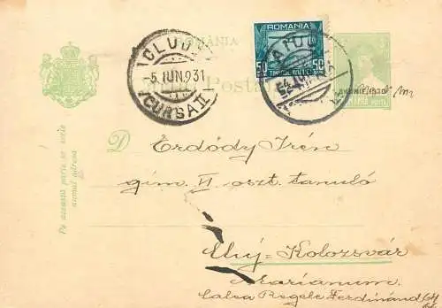 Romania postal card royalty franking stamps Aiud 1936