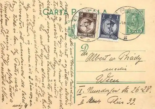 Romania postal card royalty franking stamps Wien 1928