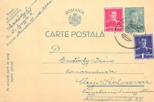 Romania postal card royalty franking stamps Cluj 1926