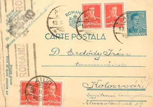 Romania postal card royalty franking stamps Cluj 1942