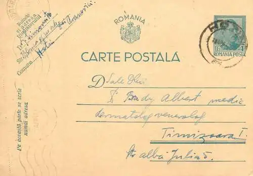 Romania postal card royalty franking stamps 1940 Timisoara