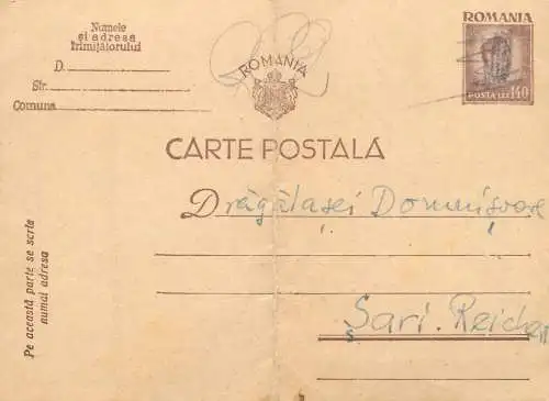 Romania postal card royalty franking stamps