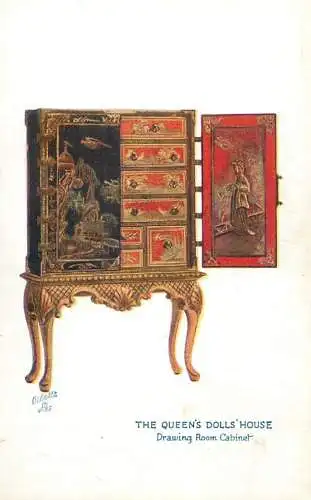 Raphael Tuck & Sons' Oilette Postcard The Queen's Dolls House Series I - Drawing Room Cabinet