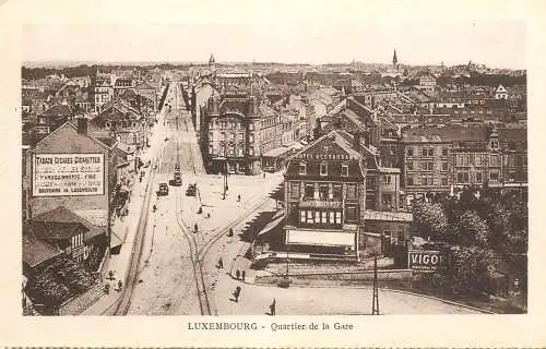Postcard Luxembourg train station neighborhood tram