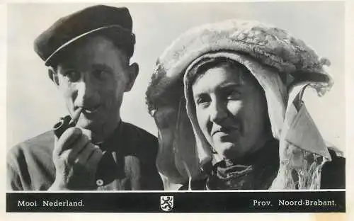 Postcard Netherlands Noord Brabant traditional costumes pipe