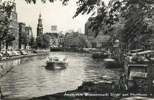 Postcard Netherlands Amsterdam Bloemenmarkt Singel met Munttoren
