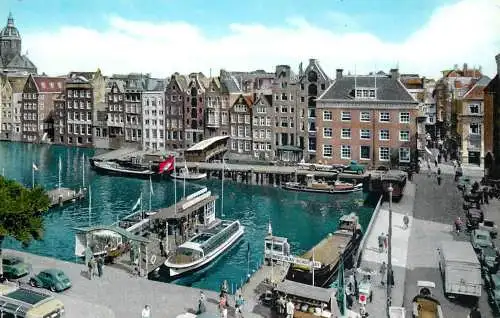 Postcard Netherlands Amsterdam Damrak harbour