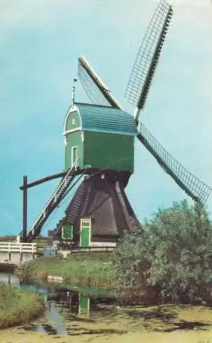 Postcard Netherlands windmill marsh