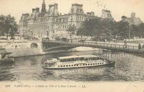 Postcard France Paris hotel de ville river cruise boat
