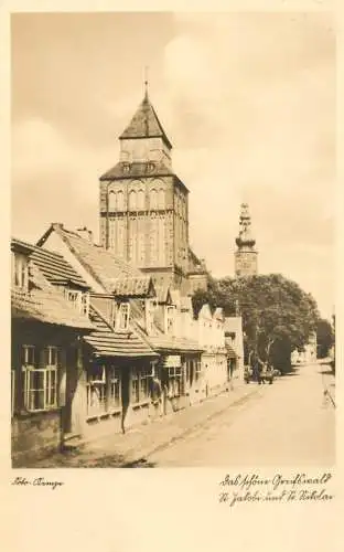 Postcard Germany village street and clocktower
