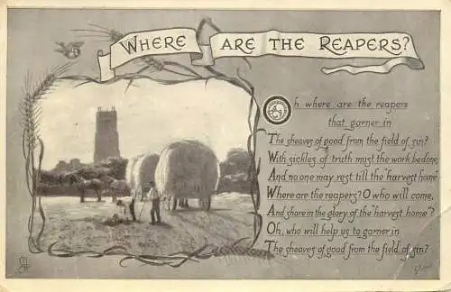 Postcard Where are the Reapers agriculture farmers types and scenes
