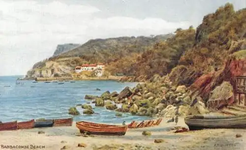 England Babbacombe beach AQ Quinton signed postcard