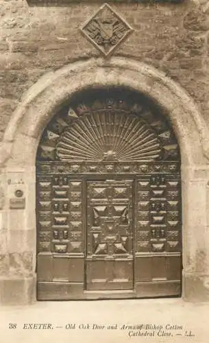 Exeter old oak door and arms of bishop Cotton