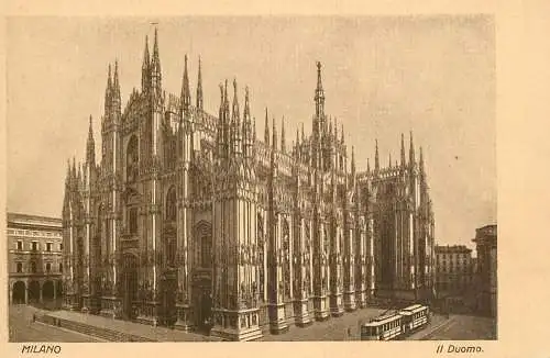 Postcard Italy Milano duomo tram