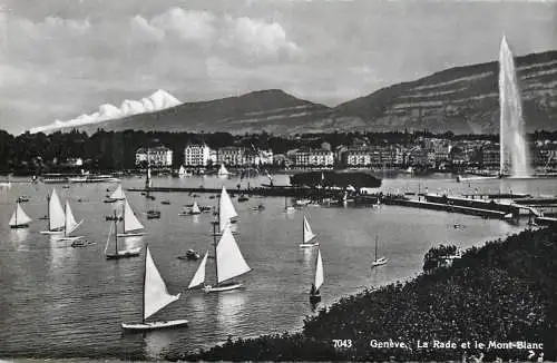 Postcard Switzerland Genève harbour sailing vessel