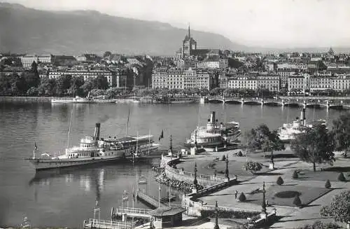 Postcard Switzerland Genève harbour paddle cruiser