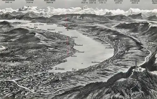 Postcard Switzerland Zürich map