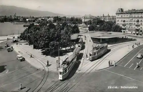 Postcard Switzerland Zürich Bellevueplatz tram
