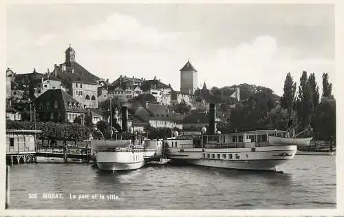 Postcard Switzerland Morat harbour paddle cruiser