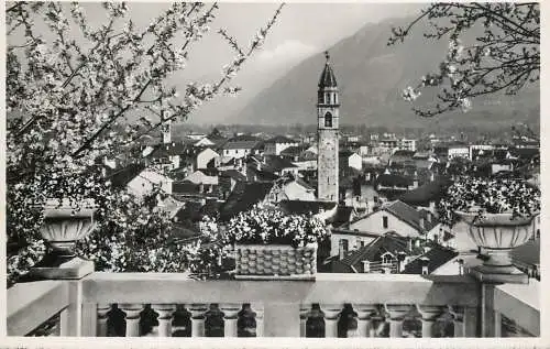 Postcard Switzerland Ascona panorama clocktower