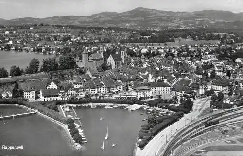 Postcard Switzerland Rapperswil harbour aerial