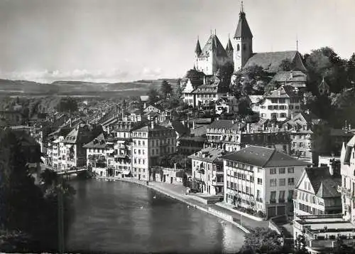 Postcard Switzerland Schloss und kirche Thun mit Aarebassin