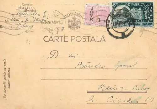 Romania postal card 1948 Beius Cluj