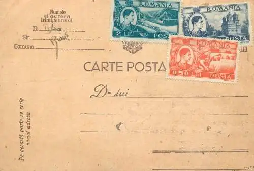 Romania postal card royalty franking stamps