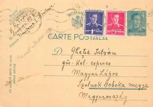 Romania postal card 1941 Timisoara royalty franking stamps