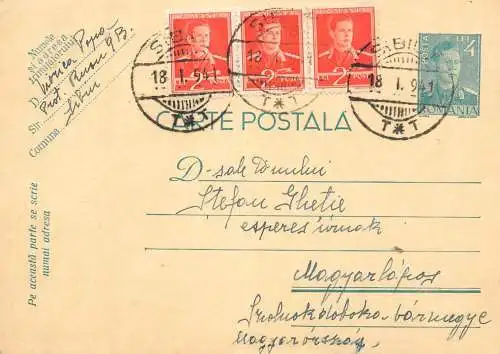 Romania postal card 1941 Sibiu royalty franking stamps