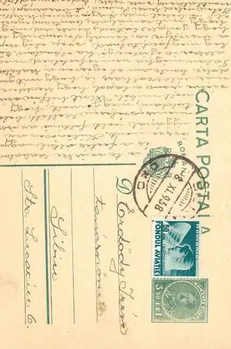 Romania postal card  Sibiu 1938 Cluj franking stamps