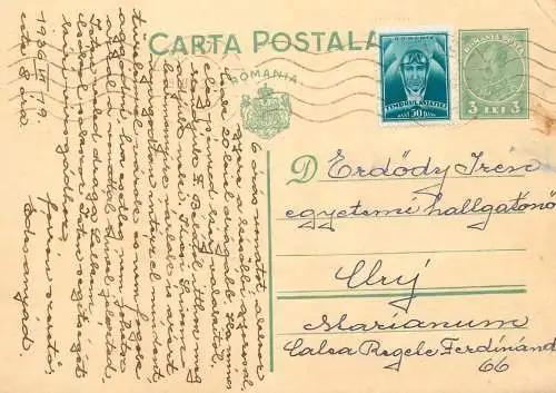 Romania postal card  Aiud 1936 Cluj royalty franking stamps