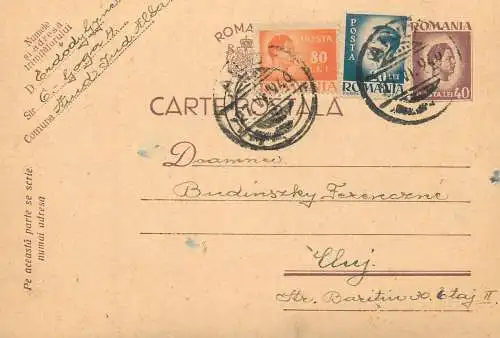 Romania postal card  Aiud 1940 Cluj royalty franking stamps