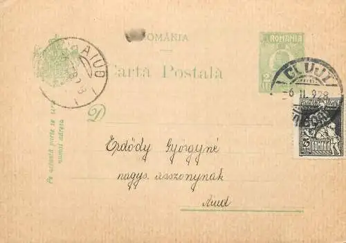 Romania postal card  Aiud 1928 Cluj