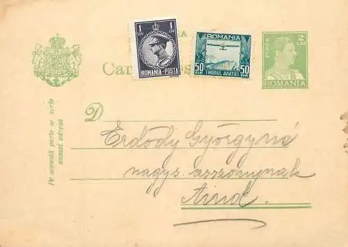 Romania postal card  Aiud 1932 royalty franking stamps aviation