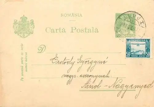 Romania postal card 1932  Aiud Oradea aviation stamp