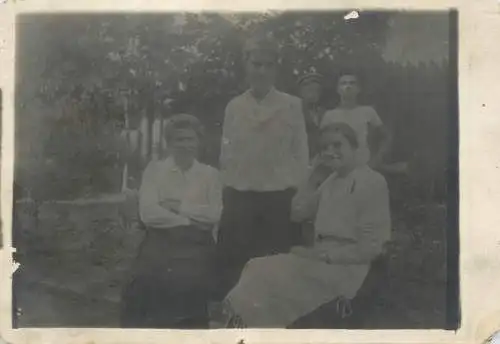 Souvenir photo postcard Hungary elegant women in the yard