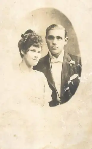 Souvenir photo postcard wedding bride groom coiffure
