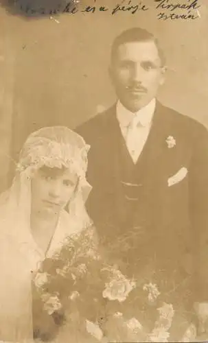 Souvenir photo postcard wedding bride groom
