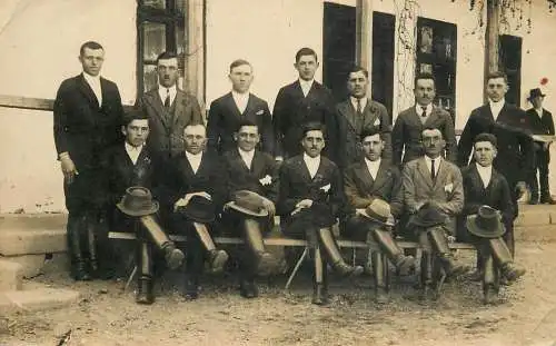 Souvenir photo postcard elegant men riding boots