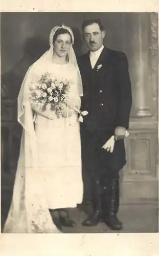 Souvenir photo postcard elegant couple wedding bride groom