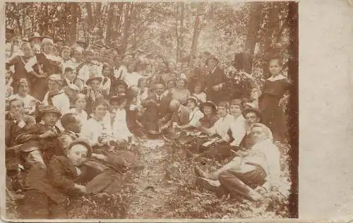 Souvenir photo postcard children group photo nature forest