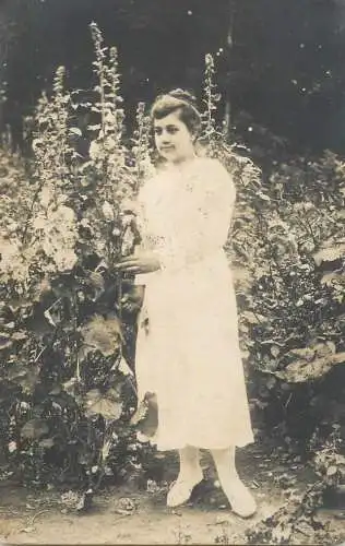 Souvenir photo postcard woman dress in the field